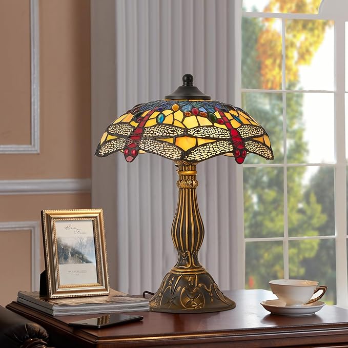 Tiffany Style Table Lamp, 12 Inch Stained Glass Lamp, Antique Table Lamp, Bedside Lamp, for Nightstand Bedroom Living Room Home Office, Include LED Bulb