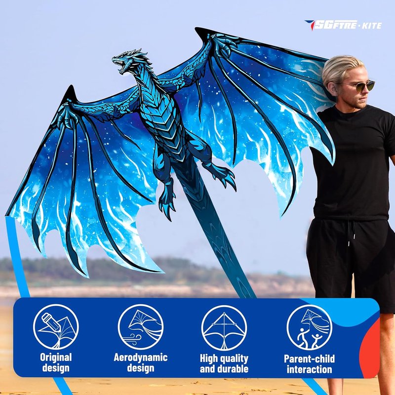 SGftre Complete Kite with Handle, Line & Accessories,Easy to Fly for Kids & Adults, Perfect for Beach, Park, Family Outdoor Activities (Speed Dragon B, 1)