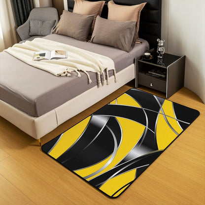 Manfei Modern Geometric Area Rug Yellow and Black Indoor Floor Mats Entrance Rugs for Kids Boys Girls Room Decor,Abstract Stripes Lines Non Slip Absorbent Carpets, 6'6" x 4'11" (Rectangular)