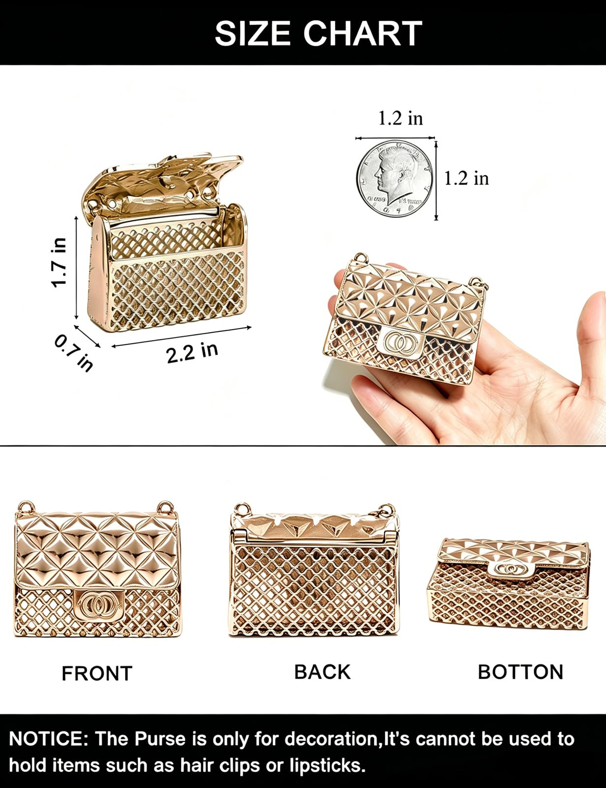 BEMYLV Mini Chain Belt Purse Gold Waist Bag for Women Detachable Fashionable Trendy Fanny Pack for Dresses Jeans