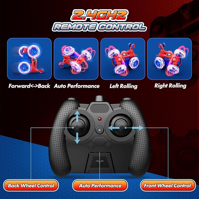 Spider remote control car rc cars toysCool rechargeable stunt rc car with 360 flips 4WD wheel with bright lightFun outdoor toys gifts for kids birthday or Chritmas age 4 5 6 7 8 9 10 11 12 years old