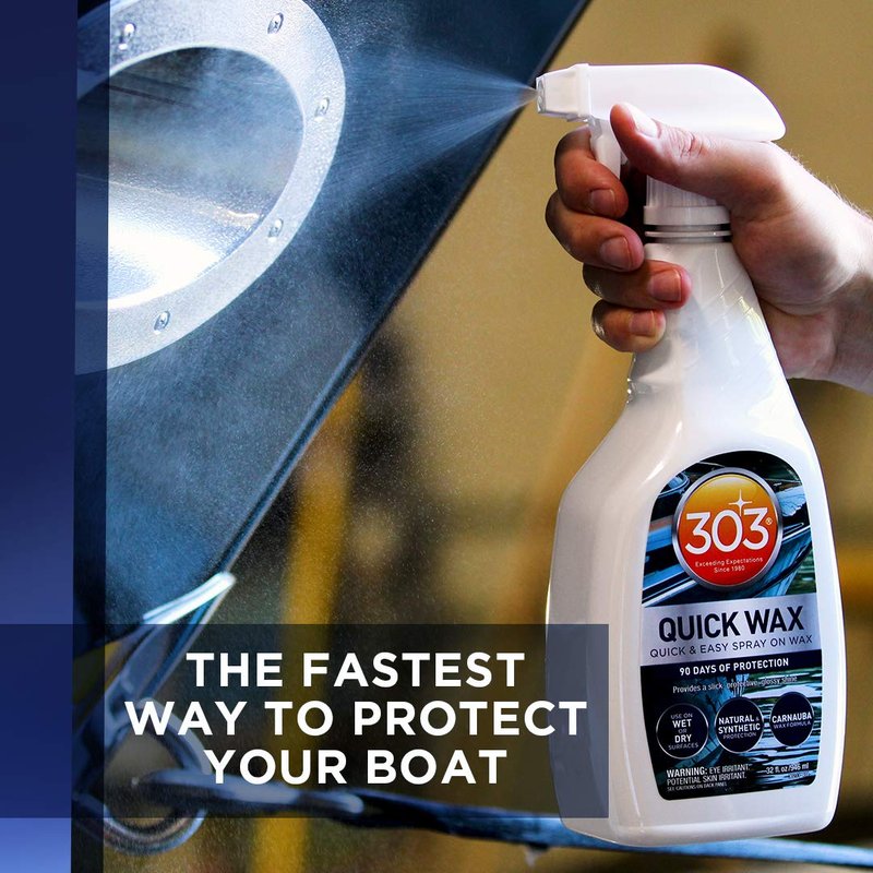 303 Products Marine Quick Wax, Boat Spray Wax for Fiberglass & Gelcoat – Quick Shine Spray for Boats, Slick Gloss Finish, Easy Spray-On Application, 32 oz