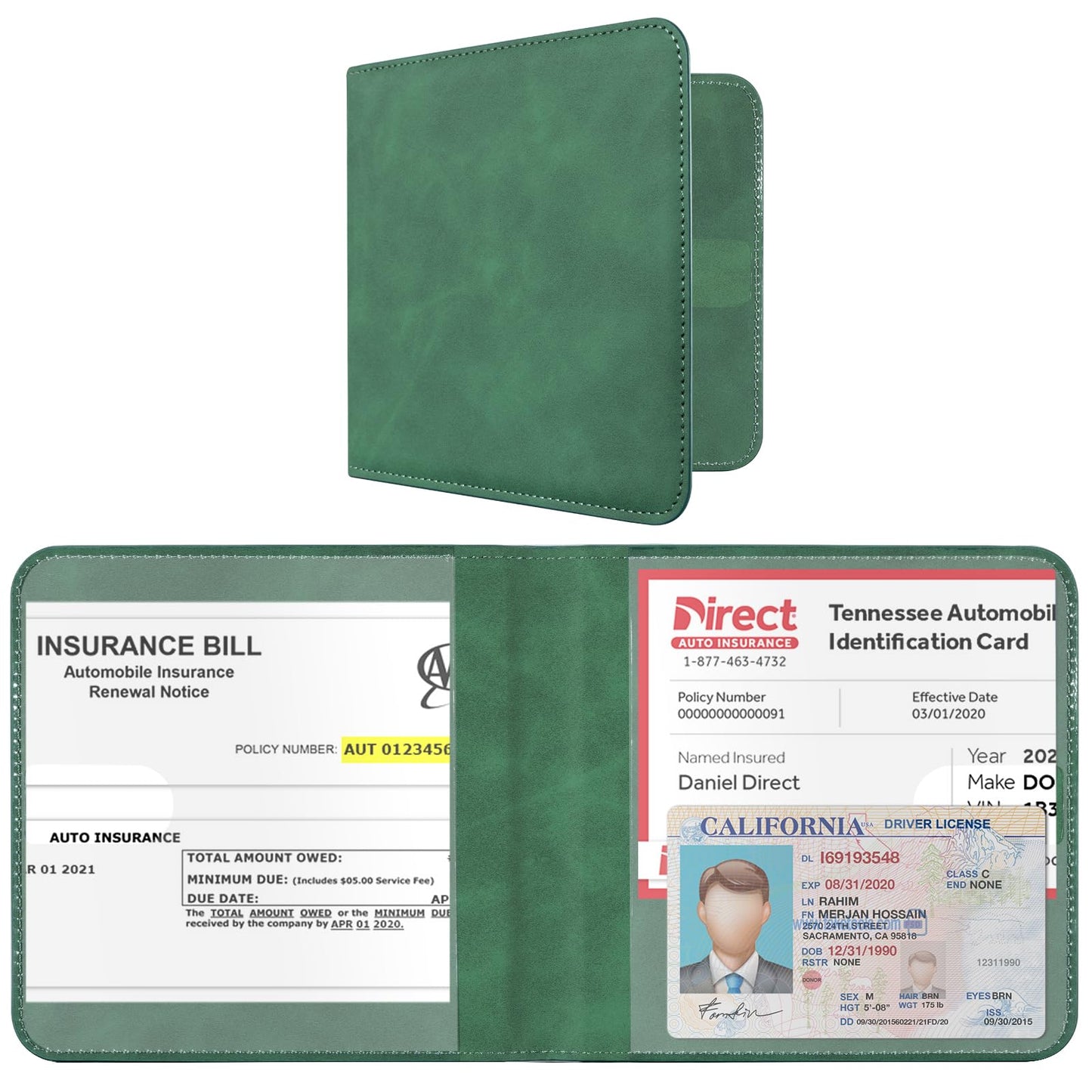 CoBak Car Registration and Insurance Holder - Small and Lightweight Vehicle Glove Box Car Organizer, Auto Truck Comparment Accessories Case for Essential Document, Driver License (Emerald)