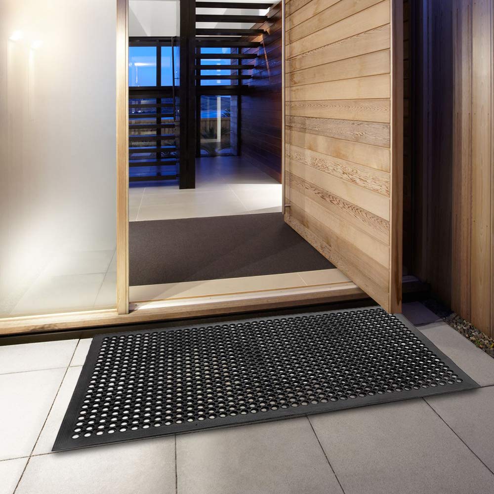 ROVSUN Rubber Floor Mat with Holes, Anti-Fatigue/Non-Slip Drainage Mat, for Industrial Kitchen Restaurant Bar Bathroom Utility Garage Pool Entry Door Mat, Indoor (36'' x 60'' Black 1Pcs)