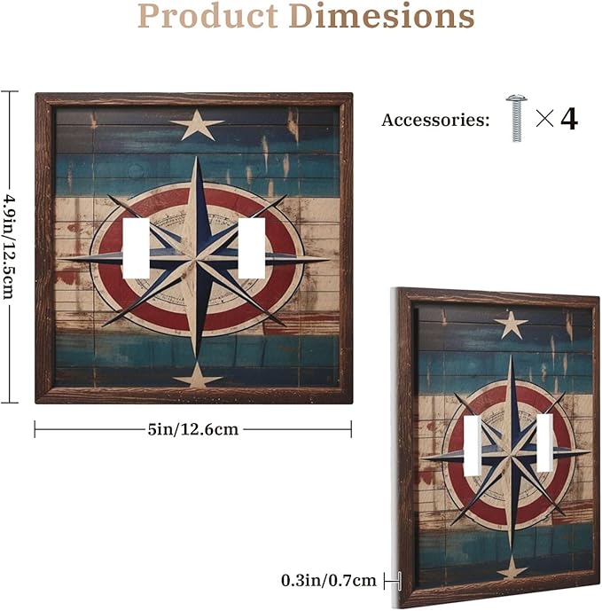 Decorative Art Light Switch Covers Nautical Rustic Star Emblem 2 Gang Double Toggle Wall Plate Decorative Switchcover Electrical Switchplate for Home Decor