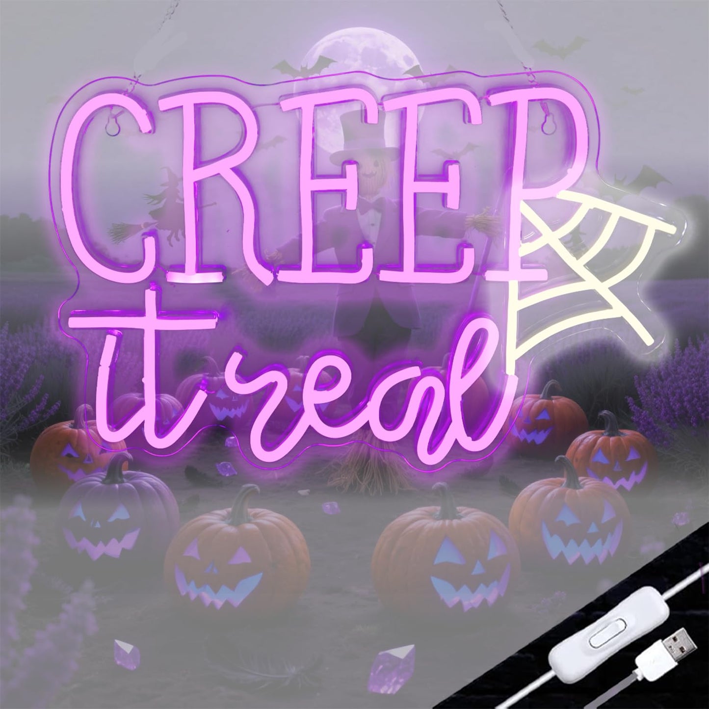 Creep It Real Neon Sign,Halloween Decor