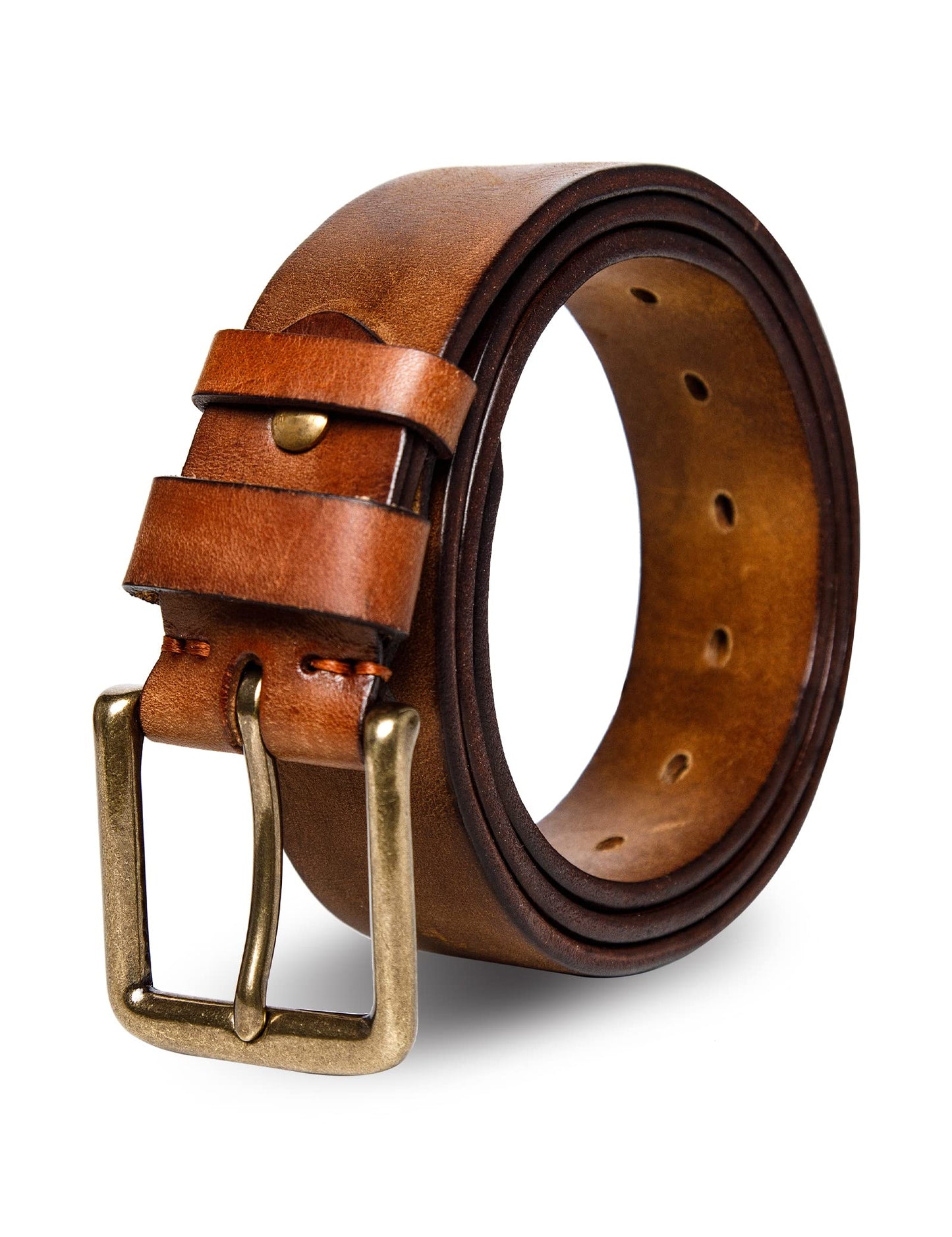 wolksprong Thicken Full Grain Leather Mens Belt Heavy Duty Work Belt High Hardness Buckle Packed In Gift Box (Brown, 36(Fit Pants Size 34))