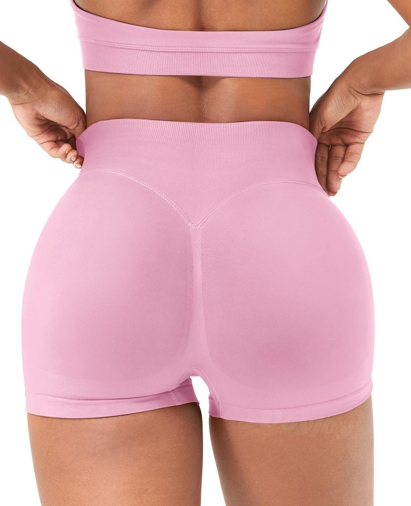 VOYJOY Women Workout Impact Shorts 2.5"/ 3.6"/ 4.5"/ 6" Scrunch Butt Lifting Gym Seamless Booty Biker Shorts Pink