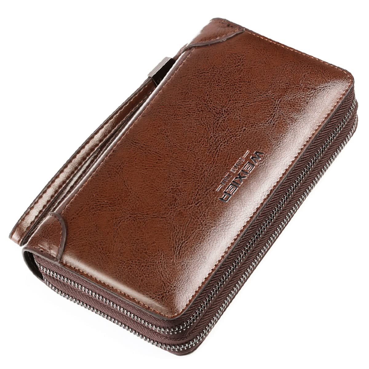 Large Wallet Clutch Long Leather Cellphone Purse Business Hand Cluth Bag Cell Phone Holster Creit Card Holder Card Lots Case Travel Wallet Gift for Men Women Father Husband Boyfriend (Double-Brown)