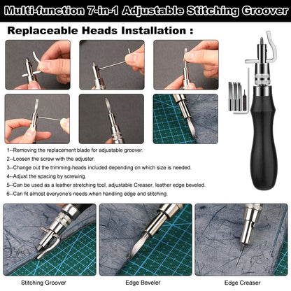 TLKKUE Leather Working Tools Leather Craft Tools for Carving Stamping Sewing Punching Cutting with Custom Custom Storage Bag Professional Tooling Kit for Crafting, Repair & DIY Projects