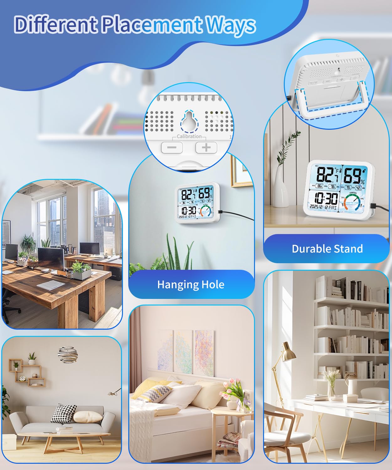 VOCOO Digital Indoor Room Thermometer - 5.8'' Extra Large Display Temperature Humidity Sensor with Accurate Temp Humidity Gauge Monitor, Calibration, Max & Min Records, Comfort, Backlit, Date & Clock