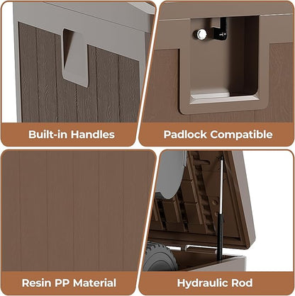 130 gal Brown Resin Deck Box, Outdoor Storage Box Waterproof Lockable, Patio Deck Box For Package Delivery, Outside Storage Box Container for Furniture Cushions, Garden Tools, Pool Accessories