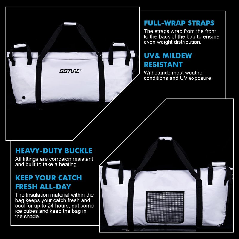 Goture Insulated Fish Cooler Bag, Monster Leakproof Fish Kill Bag, Portable Large Fishing Cooler Bag for Outdoor Tarvel with Drain Plug, Keep Ice Cold All Day Long （27.4x11.8x15.7in）