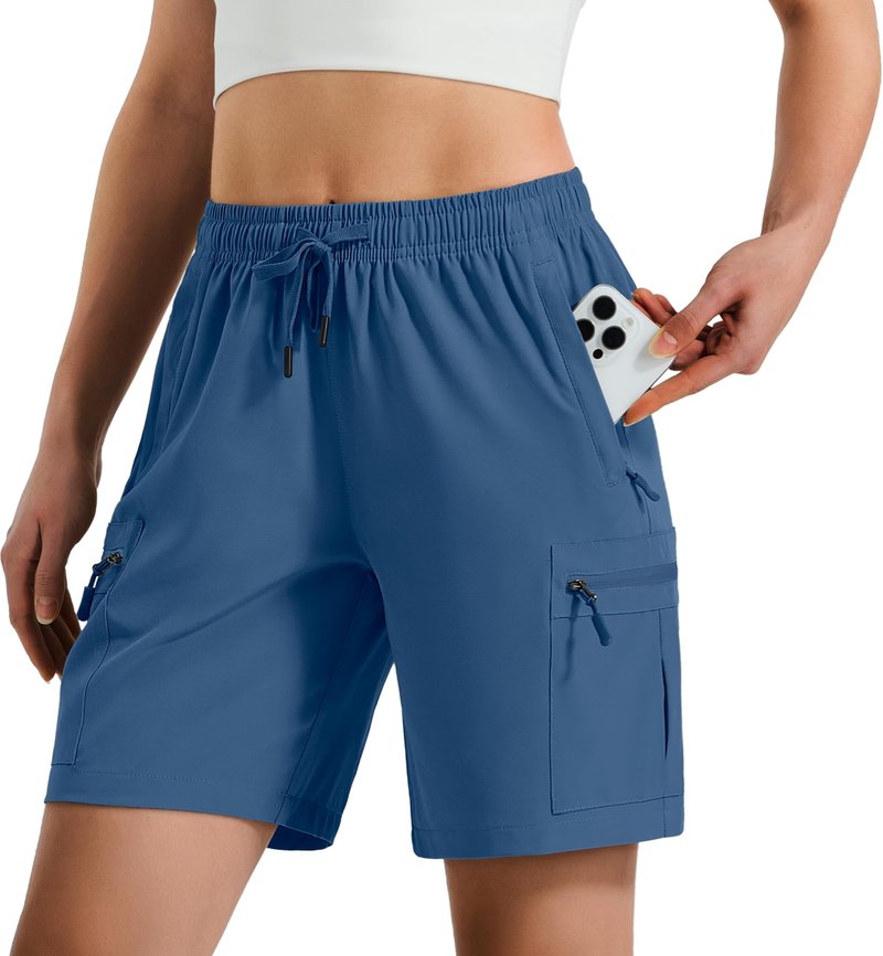 Hugut Women's Lightweight Hiking Cargo Shorts Quick Dry Athletic Shorts Camping Travel Golf Zipper Pockets Water Resistant Blue