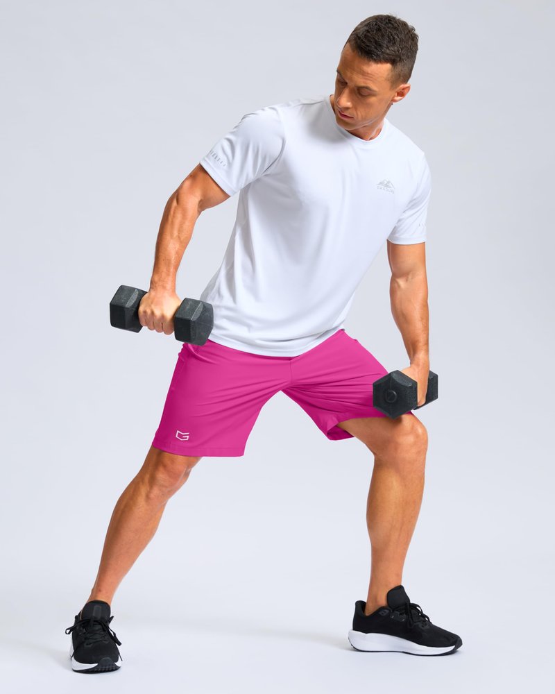 G Gradual Men's Athletic Running Shorts with Zipper Pockets Quick Dry 7"/ 5"/ 9" Workout Gym Shorts for Basketball Hiking(Rose,9M)