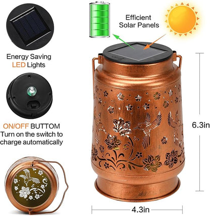 2 Pack Solar Lanterns Outdoor Waterproof Hummingbird Garden Decor Birthday Gifts for Women Mom Grandma Hanging Solar Lights Metal Solar Decoration Outside for Yard,Patio,Backyard,Porch