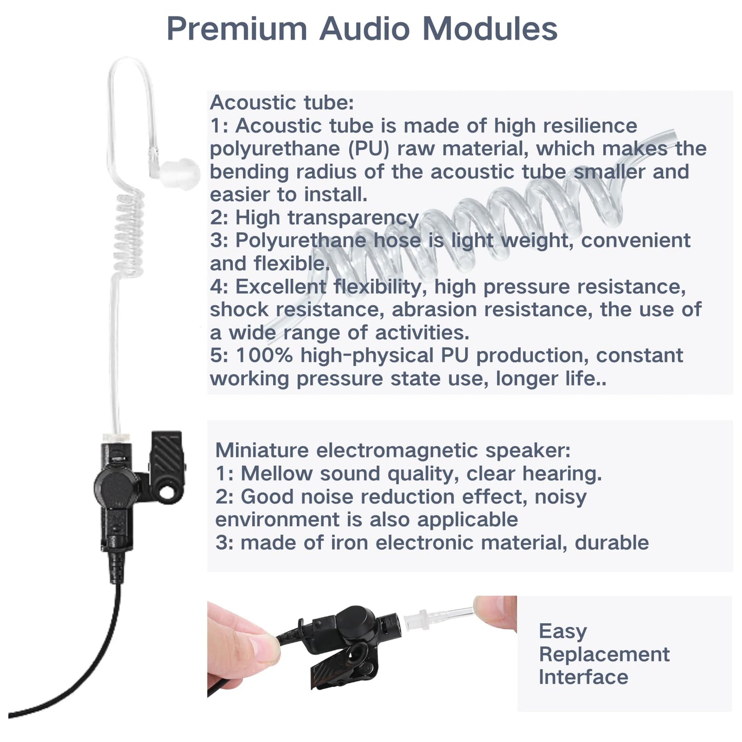 APX 6000 Earpiece XPR 7550e Headset Compatible for Motorola Radios APX 8000/7000/4000 XPR 7350e/7580e/7380e/7550/7350 Acoustic Tube and PTT Mic, Surveillance Headset