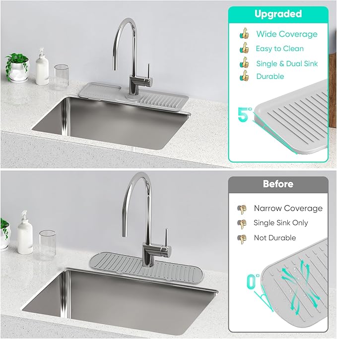 17.7'' Faucet Mat for Kitchen Sink Kitchen Sink Splash Guard Silicone Sink