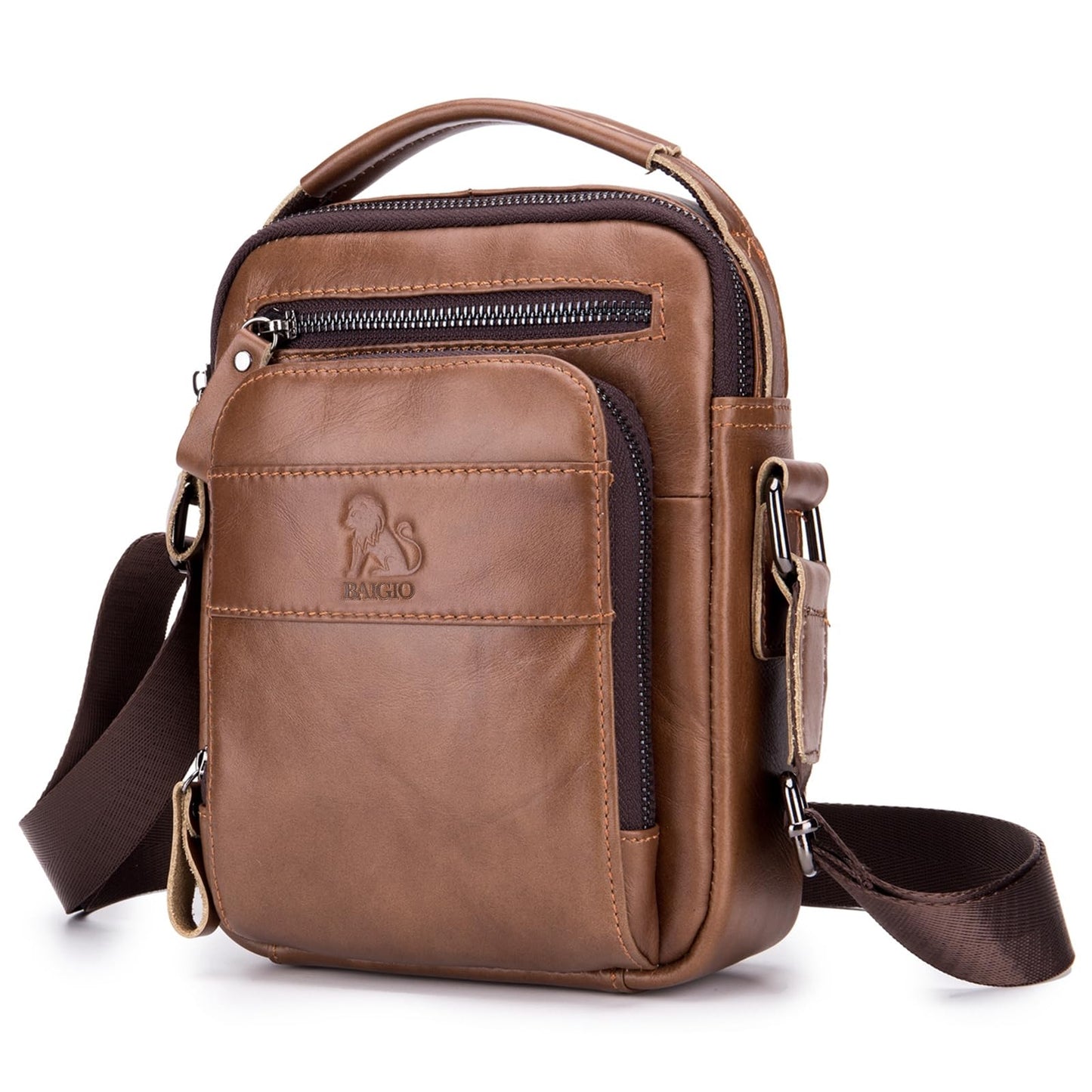 BAIGIO Genuine Leather Small Messenger Bag for Men Shoulder Bag for Ipad Crossbody Bag Men Handbag Satchel Travel Business