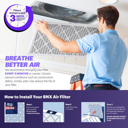 BNX TruFilter 14x14x1 Air Filter MERV 8 (6-Pack) - MADE IN USA – Dust & Pet Defense Pleated Air Conditioner HVAC AC Furnace Filters for Dust, Pet, Mold, Pollen MPR 600 – 700 & FPR 5