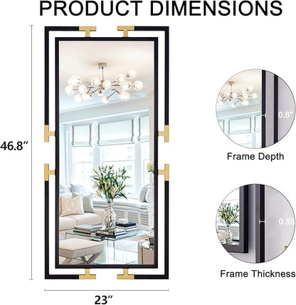 Large Mirror Wall Decor, 46.5"x23" Mirror with Black and Gold Metal Frame for Bedroom, Living Room, Bathroom, Horizontal/Vertical