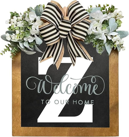 16'' Personalized Last Name Welcome Sign, Door Wreaths for Front Door Outside, Spring Wreath for Front Door Decor, Farmhouse New Home Gifts for Home (Z)