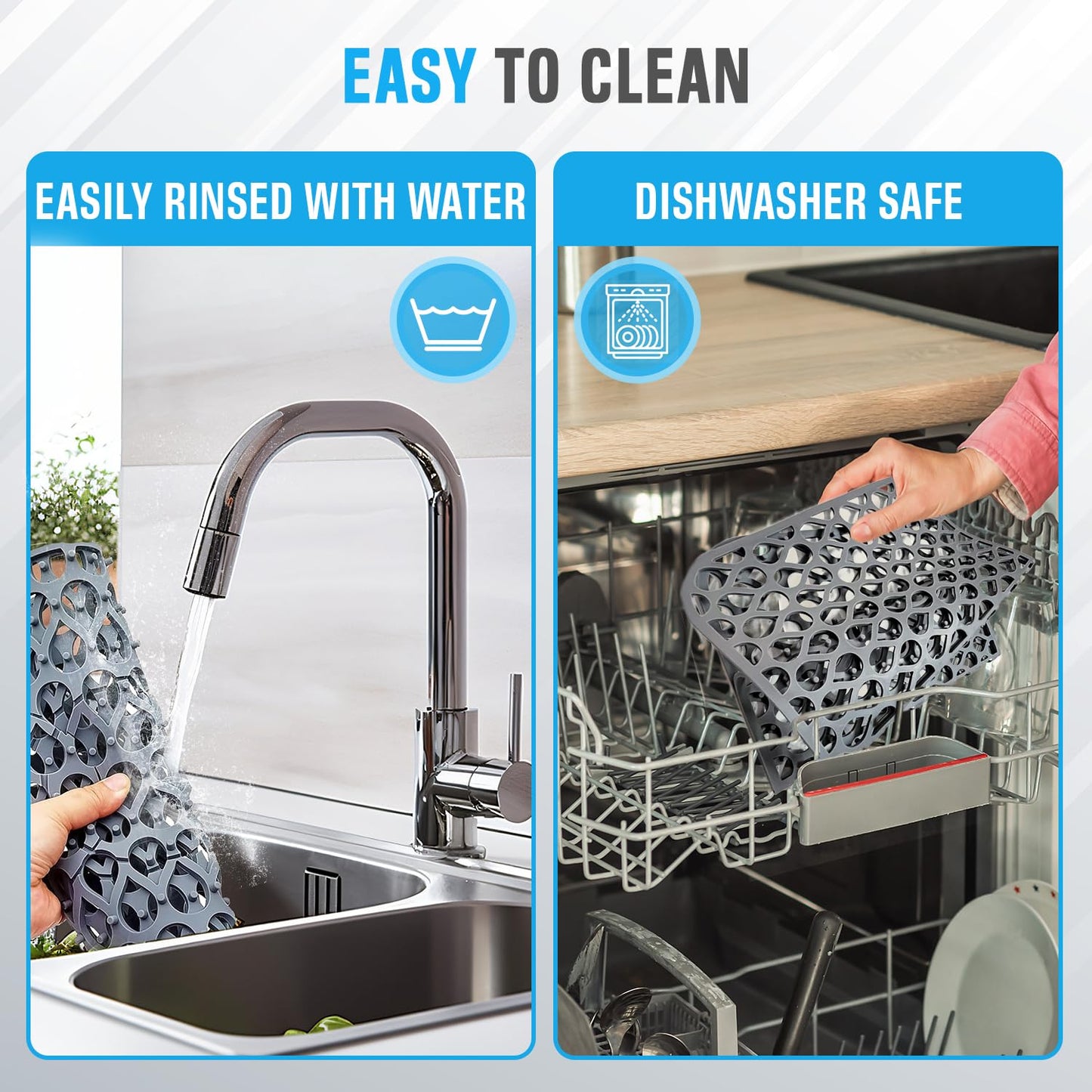 Silicone Sink Protectors for Kitchen Sink – 2 Pack Kitchen Sink Mats for Bottom of Sink – Heat-Resistant, Dishwasher-Safe Sink Grid – Non-Slip Sink Accessories, Flexible Sink Protector Mat – Gray