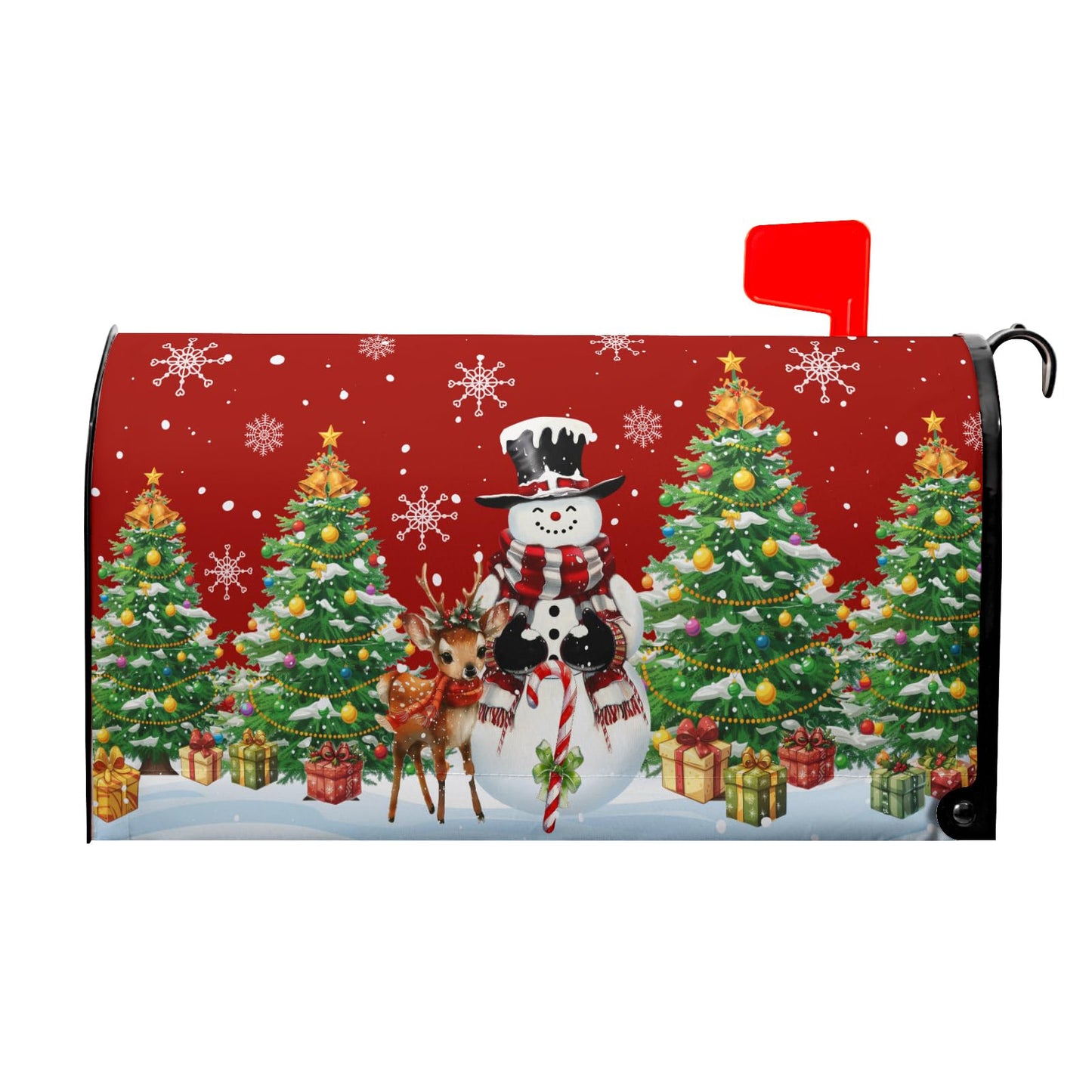 Anyako Christmas Snowman and Green Tree Mailbox Cover Snowflakes Red Mailbox Covers Magnetic Standard Size 21" X 18" Winter Xmas Mailbox Wrap Post Letter Box Cover Decor for Home Outdoor Yard Garden