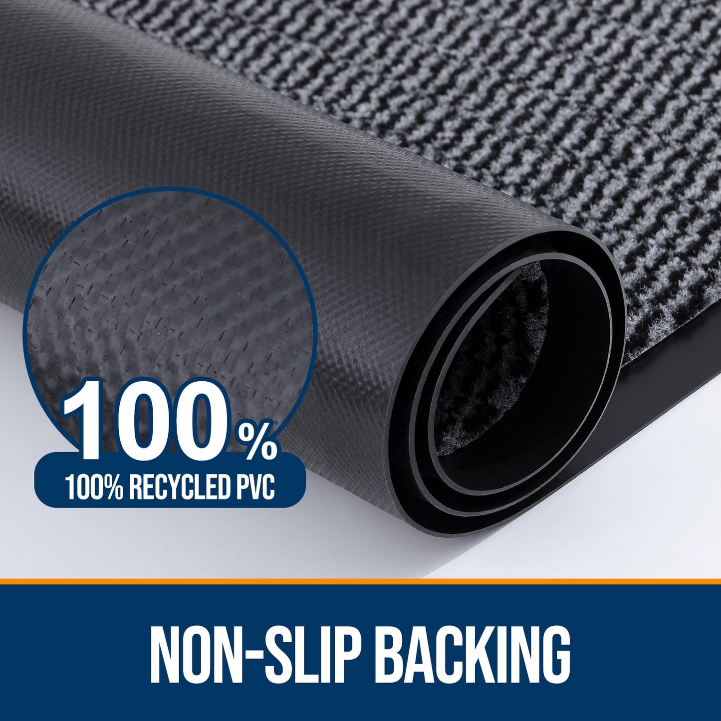 Smiry Front Door Mat Outside Entrance, Low Profile Sturdy Rubber Doormat, Heavy Duty Dirt Trapper, Non-Slip PVC Backing, Easy Clean Floor Mat for Indoor Outdoor Entry, 35x23 Inch, Black