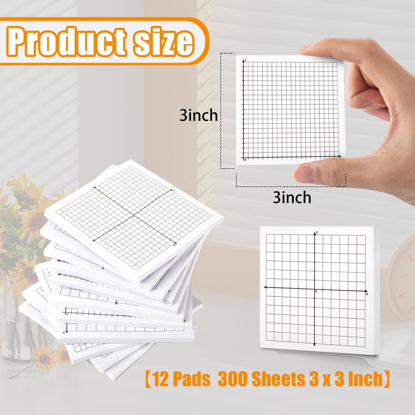 Graph Paper Sticky Notes, 12 Pads Mini Math Graph Graphing Paper, 3x3 Inch Grid Sticky Notes for Office School Supplies