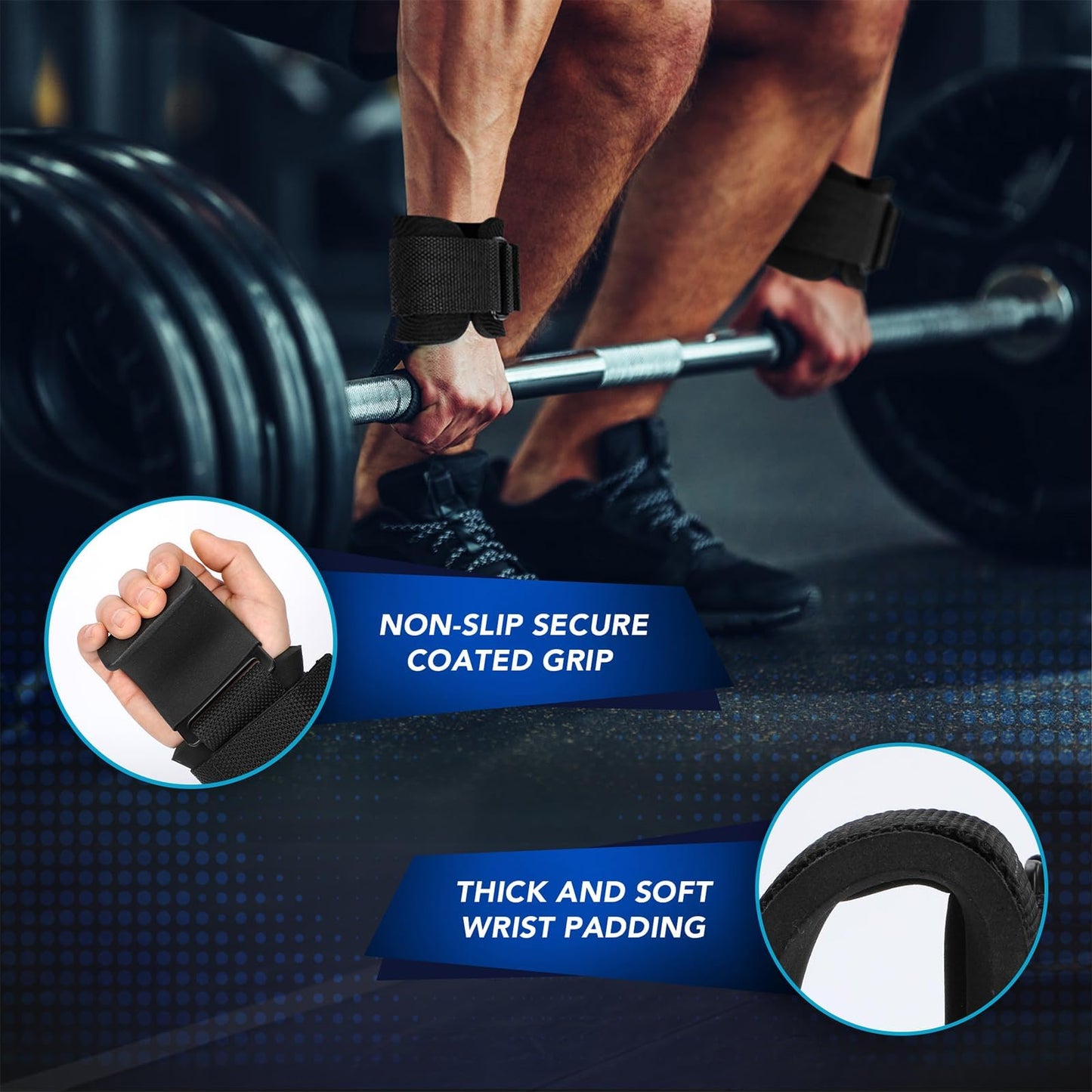 SPORTIC Weight Lifting Hooks (Pair) - Heavy Duty Lifting Wrist Straps, Hand Grip Support for Deadlifts, Pull Ups, Shrugs, Weightlifting Hooks Gym Gloves for Men and Women