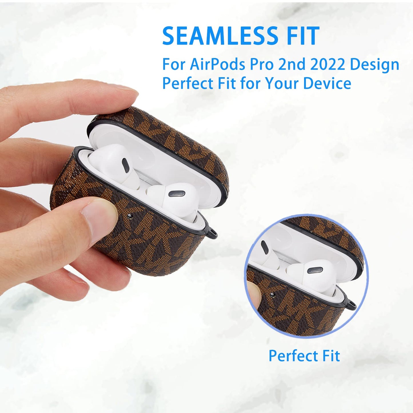 TANGABA AirPods Pro 2nd Generation Case, Full-Protective PU Leather Cover with Front LED Visible, Brown