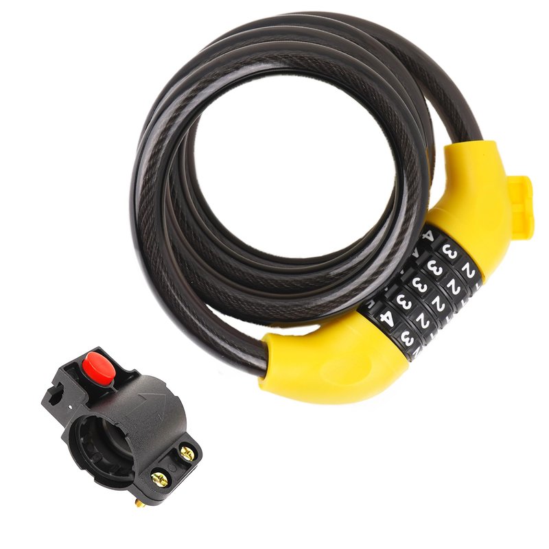 5-Digit Combination Bike Cable Lock, 12mm Heavy Duty Anti-Theft Bicycle Lock with Mounting Bracket, Resettable Security Lock, Weatherproof Zinc Alloy Cylinder for Bike, Scooter, Motorcycle