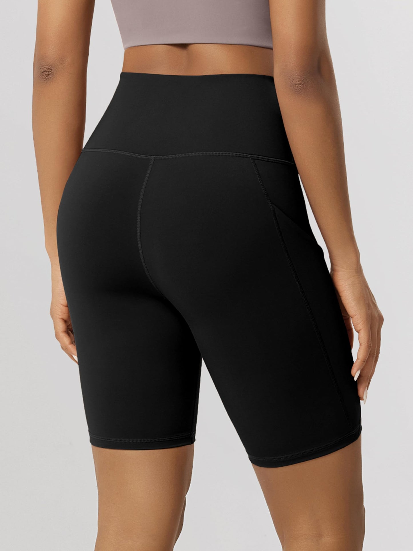 ODODOS 8" Tummy Control Biker Shorts for Women with Pockets High Waist Running Workout Athletic Yoga Shorts, Black, Medium