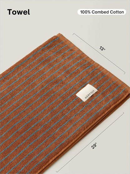 WENSHUO Fluffy Caramel-Striped Pure Cotton Hand Towel, 100% Combed Cotton