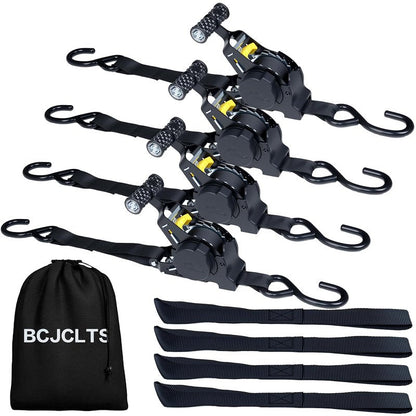 BCJCLTS Retractable Ratchet Straps,1" x 10' Heavy Duty Ratchet Straps Self Retractable Tie Down Straps with Soft Loops for Motorcycle, Truck,Trailer(4-Pack)
