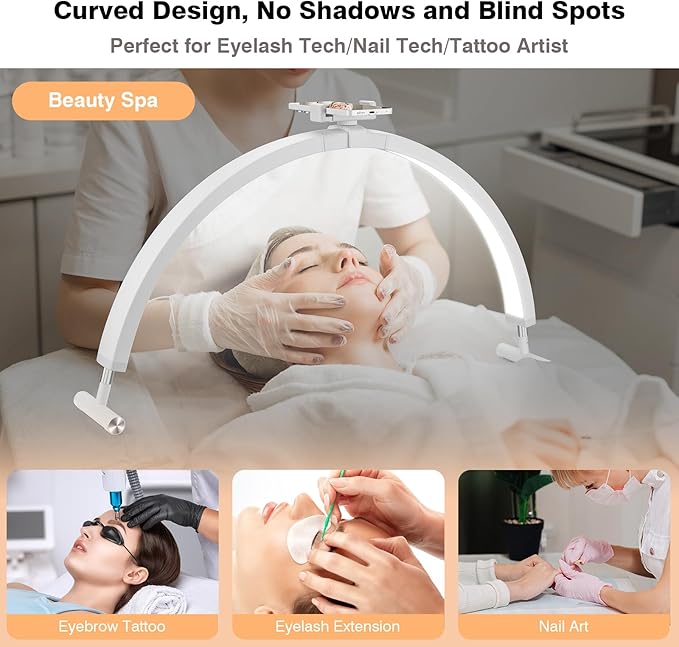Nail Light for Desk, 30'' LED Half Moon Lamp for Nail Techs, Manicure and Handicraft, Adjustable Color Modes and Brightness, with Phone Holder (White)