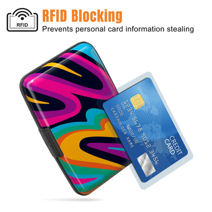 Rimilak Aluminuml Credit Card Holder, Mini Credit Card Wallet RFID Blocking Slim Metal Hard Case for Women Men, Flowing Color