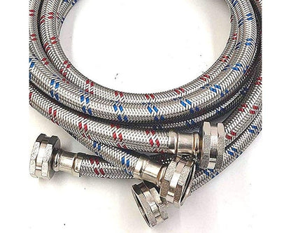 Washing Machine Hoses (4FT) - OCT Connect for Easy & Secure Tightening - Universal Fit to All Wash Machines - (2 Pack) Braided Stainless Steel - Burst Proof Washer Water Supply Line