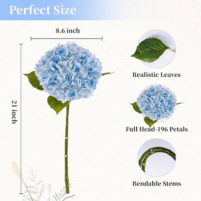 BonBloom's 3 Pcs Blue Faux Hydrangea Flowers 21 inches Hydrangea Artificial Flowers Latex Real Touch Flowers for Wedding Centerpieces Home Party Table Garden Outdoor Decoration
