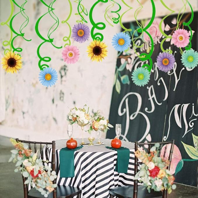 30Ct Summer Spring Sun Flower Hanging Swirl Decorations,Themed Birthday Party,Party Supplies,Ceiling Decorations for Girls,Boys,Kids, Bedroom,Classroom,Baby Shower