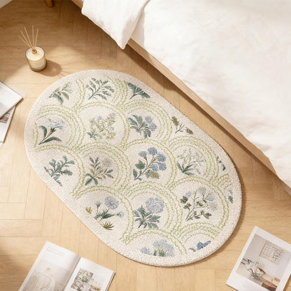 gdmgdr Spring Floral Bathroom Rug 32" x 20" Wild Flowers Bathroom Mat Boho Floral Bath Rug (Oval, Green)