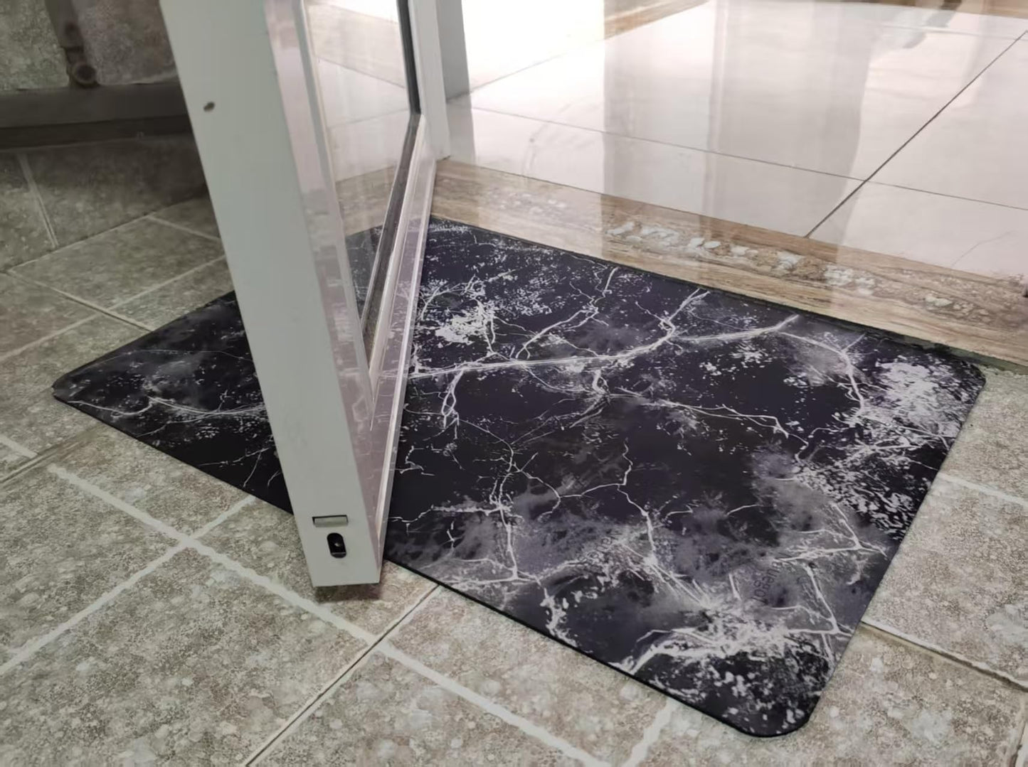Nauegol Ultra-Thin Anti-Slip (0.16" Thick), Soft & Highly Absorbent Floor Mat with Marble Pattern, Easy to Clean & Store, Ideal for Bathroom & Kitchen(Blue,24 * 36)