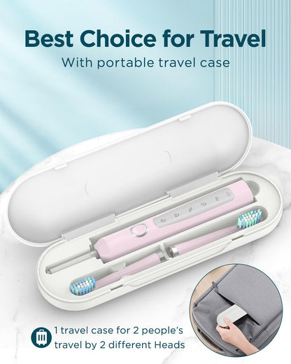 Rtauys M5 Sonic Electric Toothbrush for Adults and Kids - Rechargeable Electric Toothbrush Kids Ages 12+ and Adults with 8 Brush Heads & Travel Case, 120 Days Battery Life - Pink