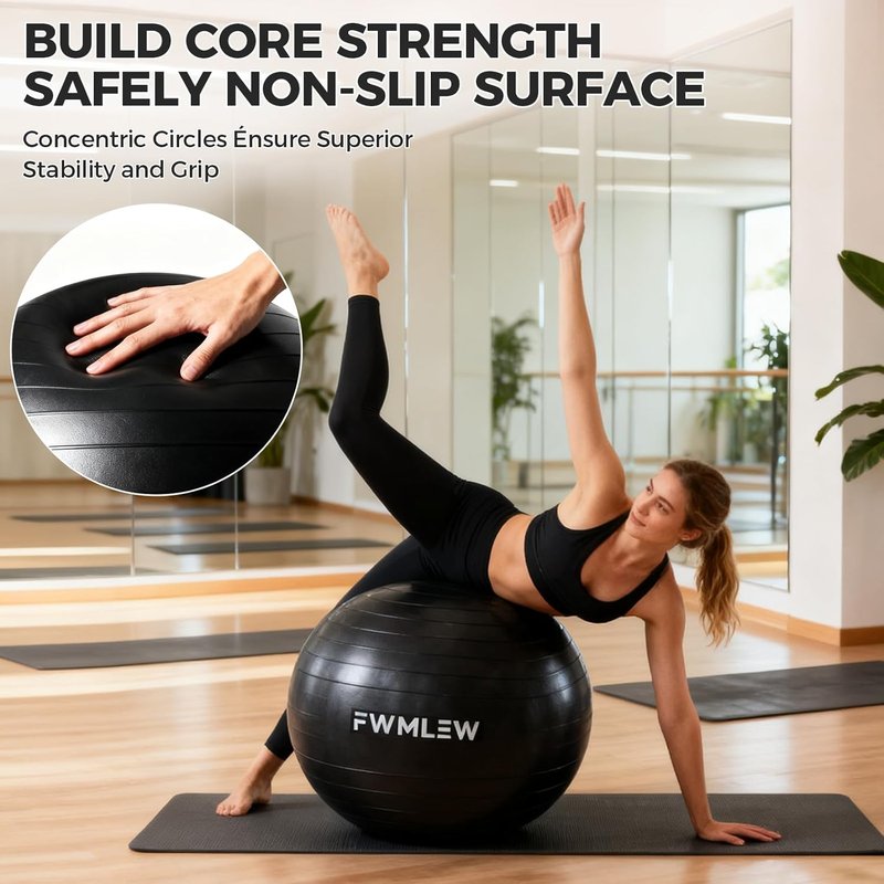Extra Thick Yoga Ball - Anti-Burst Heavy Duty Stability Ball for Fitness, Core Workouts & Office Use | 5 Sizes Available