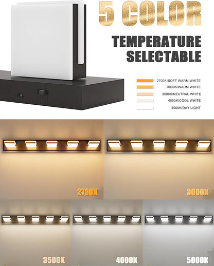 VOLISUN 5CCT Bathroom Light Fixtures Over Mirror, Dimmable, 360°Rotatable Head, 40 inch, 5 Light Bathroom Vanity Light Fixtures, Black LED Vanity Lights for Bathrooms-ETL Certificated