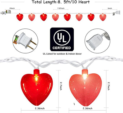Red Pink Heart Lights, 8.5Ft Valentines Day Lights with 10 Red Pink 3D Heart Lights, Plug in Heart Fairy String Lights for Indoor Propose Wedding Anniversary Party Valentine's Day Decorations