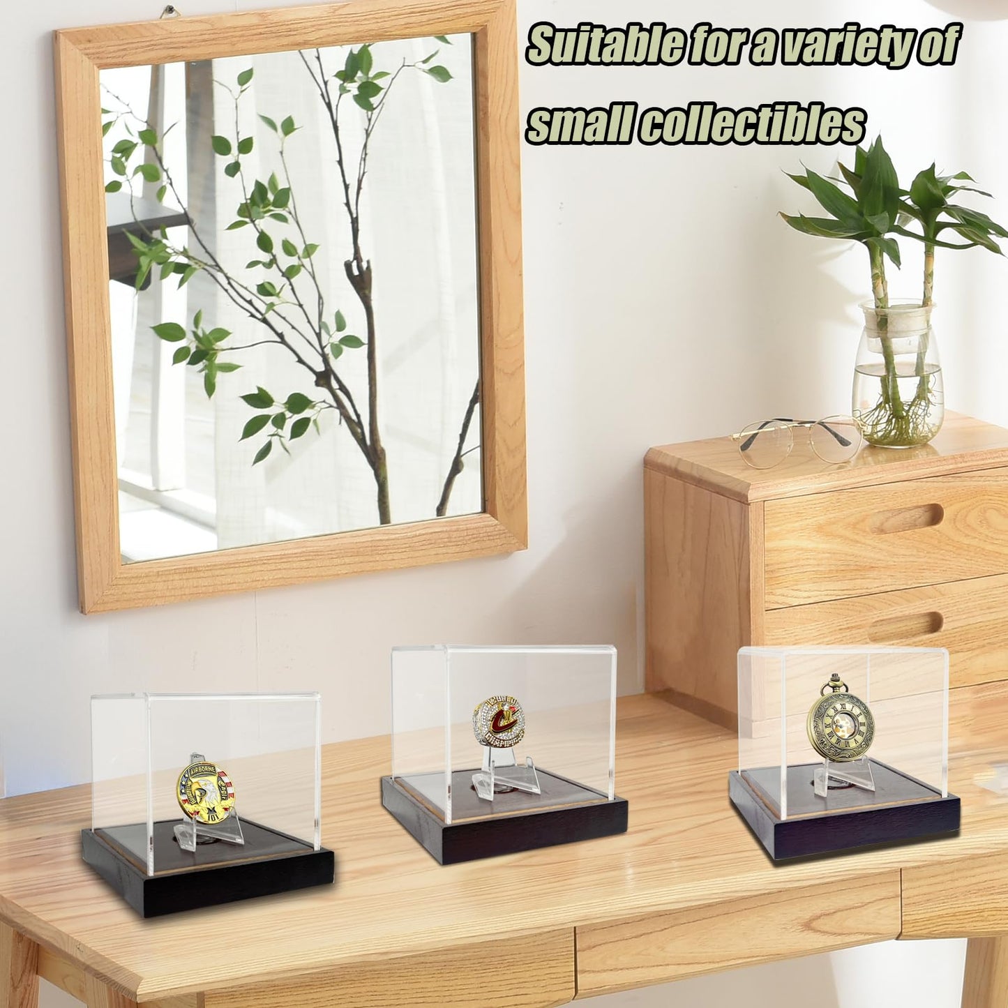 Softball Display Case Clear Soft Ball Holder for Display,UV Protected Cube with Wooden Base,Softball Display Case for 12 Inch Ball or 11 inch Ball Sports Ball Storage Collections (4×4×4.8 inches)