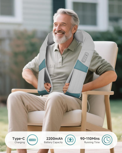 Snailax Cordless Massager - Shiatsu Neck and Shoulder Massager with Heat, Portable, Lumbar, Back Electric Massage Pillow, Christmas Gift