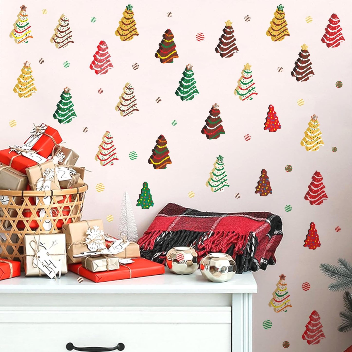 Christmas Small Tree Wall Stickers Christmas Candy Window Clings Stickers Double Sided Candy Cane Xmas Window Decals Pine Tree Holiday Window Decorations Christmas Party Supplies